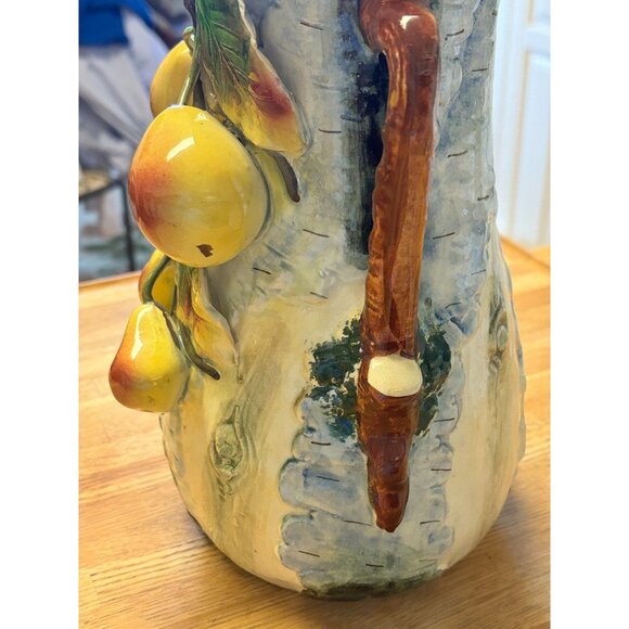 Antique Majolica Birch Tree Vase with applied Pears and Leaves 11 - Picture 10 of 16